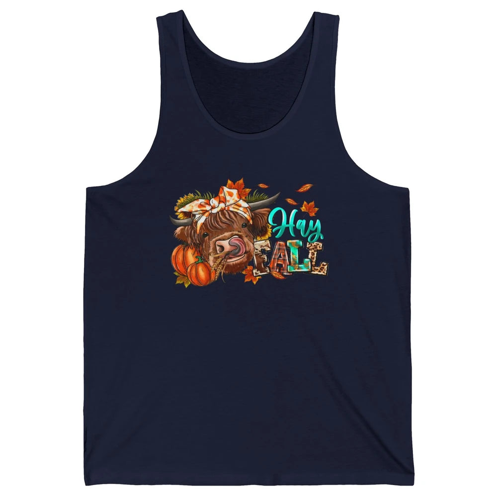 Hay Fall Highland Cow Pumpkin Western Country Farm Autumn Unisex Jersey Tank