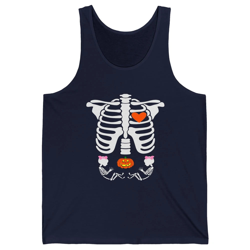 Pregnant Halloween Skeleton Baby Twins Witch Pumpkin Costume Unisex Jersey Tank