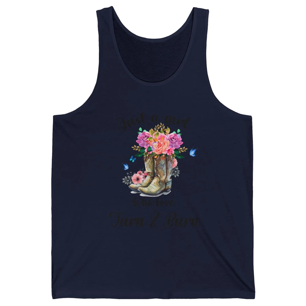 Retro Flower Country Cowgirl Just A Girl Love Turn And Burn Unisex Jersey Tank