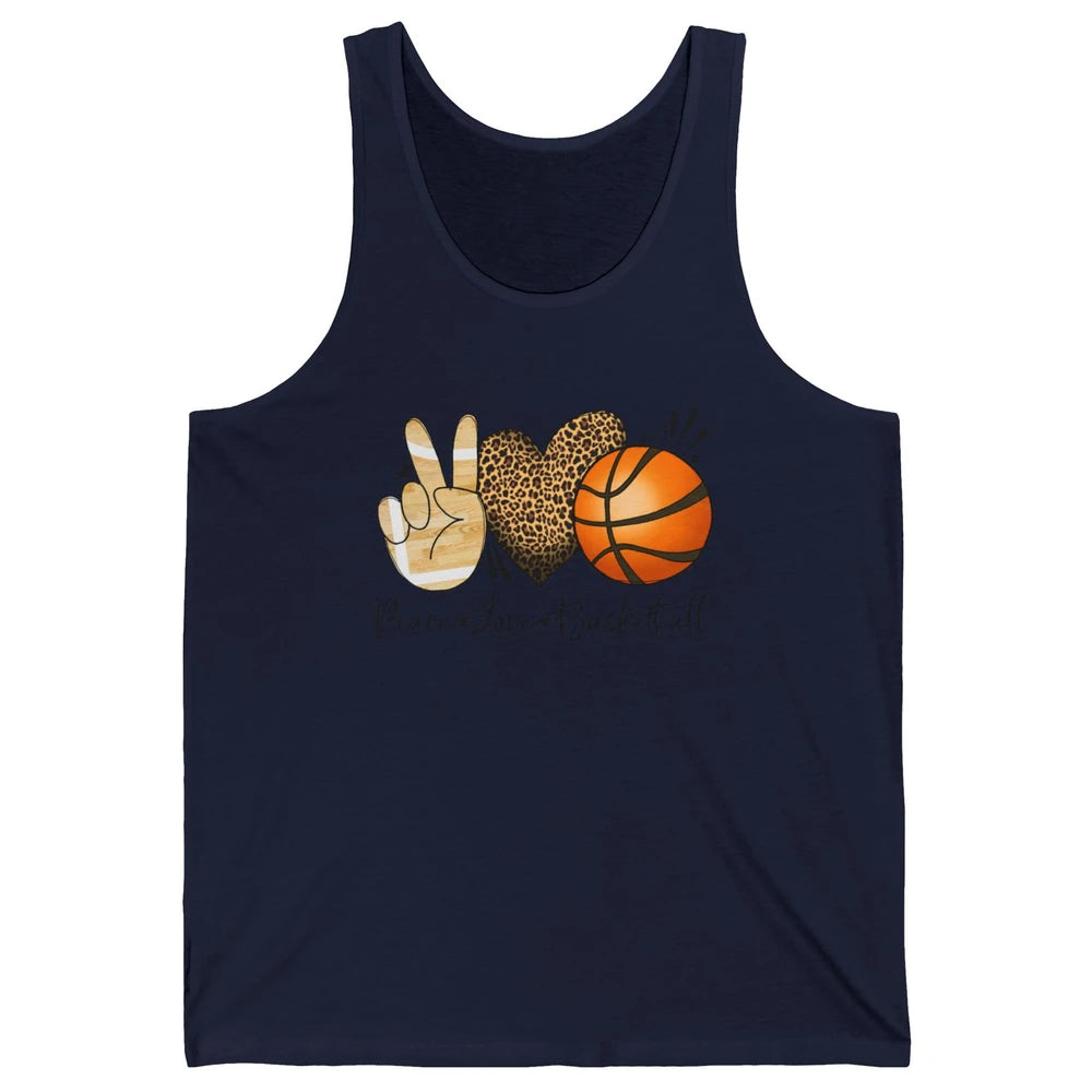 Peace Love Basketball Leopard Heart Basketball Lovers Gift Unisex Jersey Tank