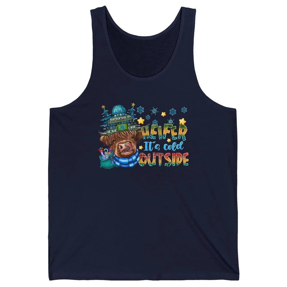 Retro Christmas Highland Cow Heifer It's Cold Outside Winter Unisex Jersey Tank