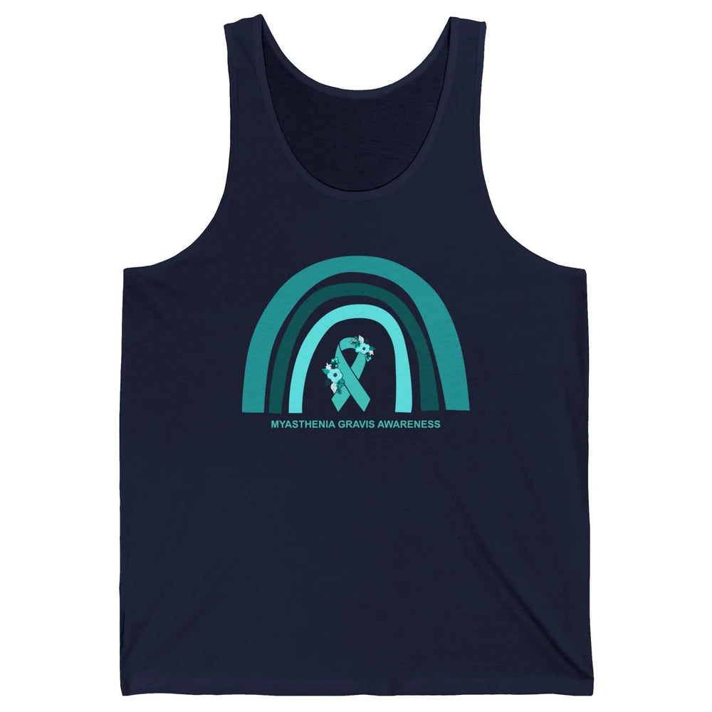 Myasthenia Gravis Awareness Floral Teal Ribbon Rainbow Unisex Jersey Tank