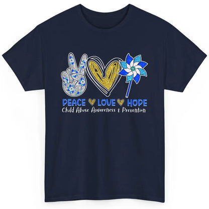 Peace Love Leopard Pinwheel Child Abuse Prevention Month Classic Unisex T-Shirt