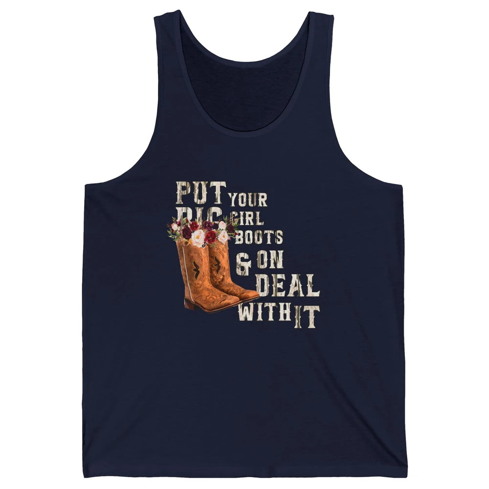 Retro Floral Put Cowgirl Boots On Western Country Cowboy Unisex Jersey Tank
