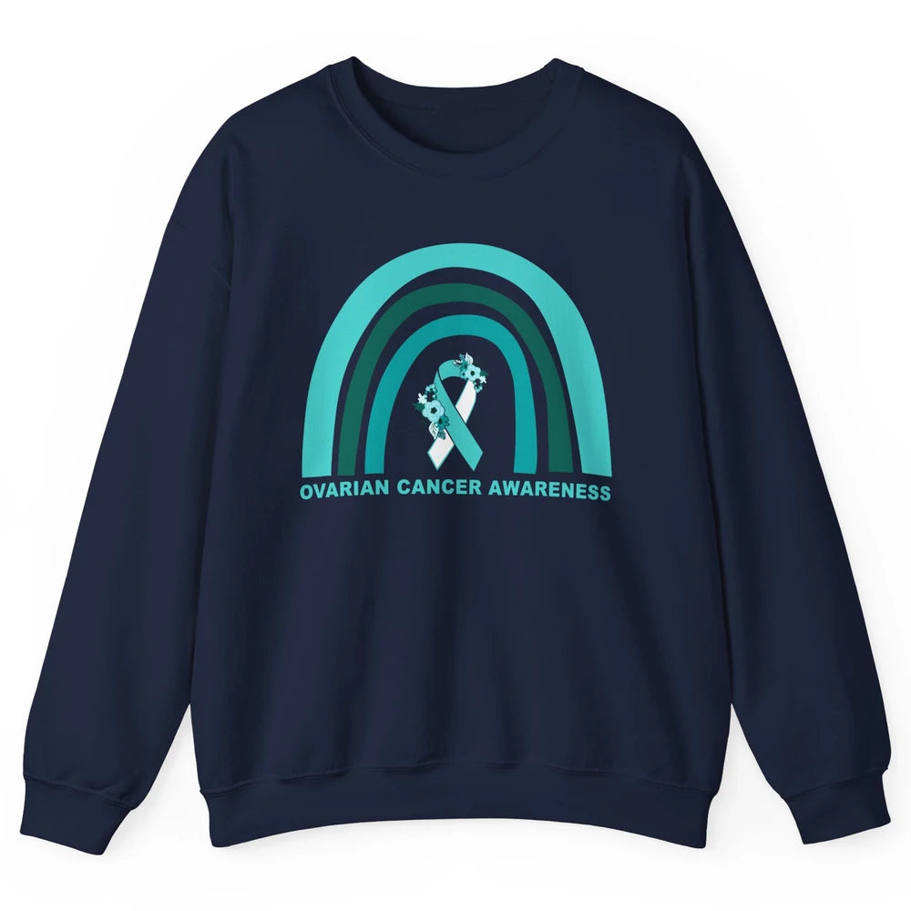Ovarian Cancer Awareness Support Floral Turquoise Rainbow Unisex Crewneck Sweatshirt