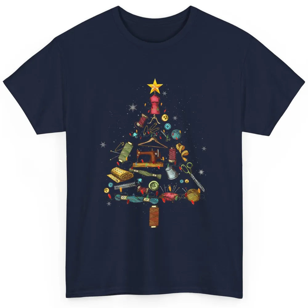 Merry Christmas Sewing Yarn Quilting Xmas Tree Sew Machine Classic Unisex T-Shirt