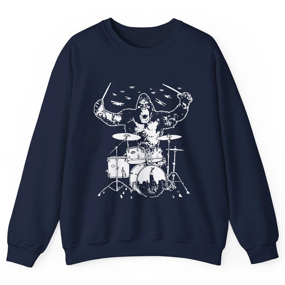 Retro Gorilla Drumming Drummers Gift Percussionists Unisex Crewneck Sweatshirt