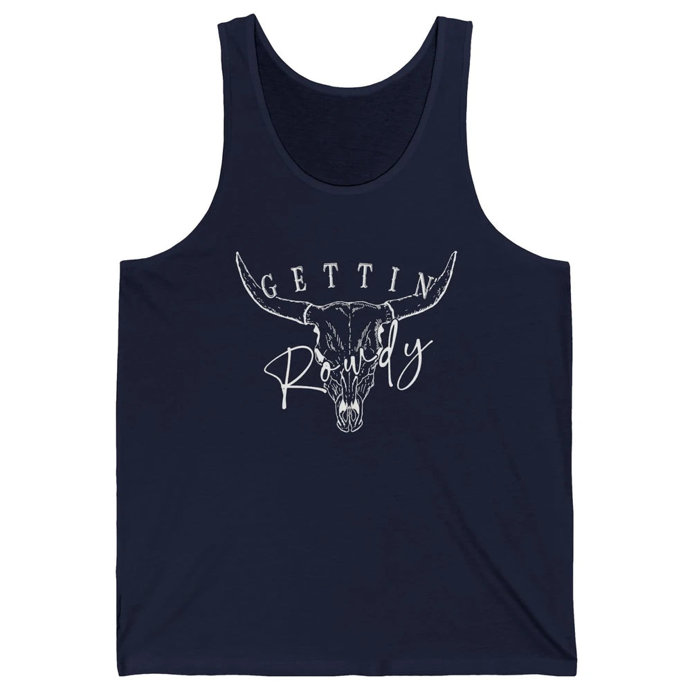 Retro Bull Skull Getting Rowdy Western Bridal Honeymoon Unisex Jersey Tank