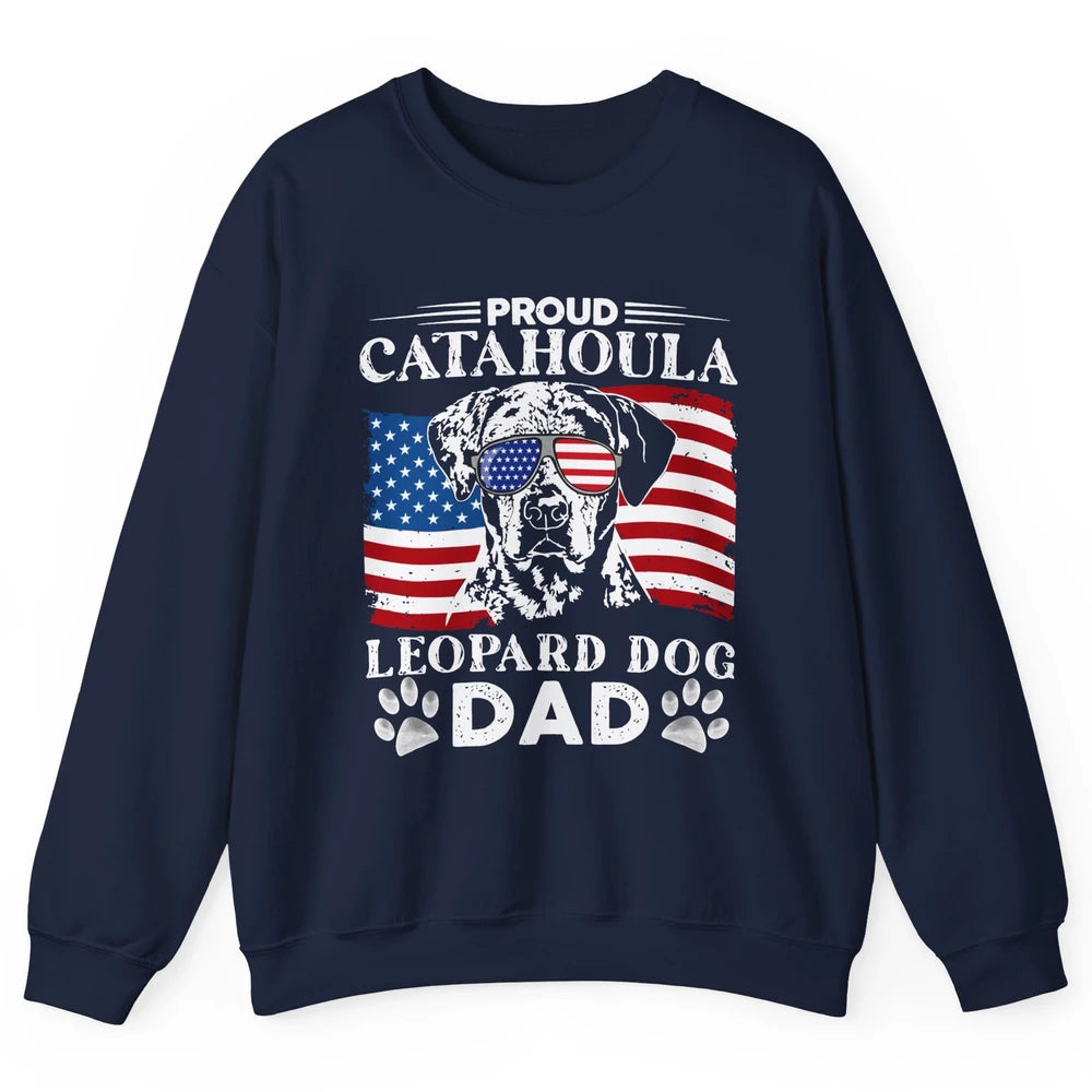 Proud Catahoula Leopard Dog Dad US Flag Patriotic 4th July Unisex Crewneck Sweatshirt