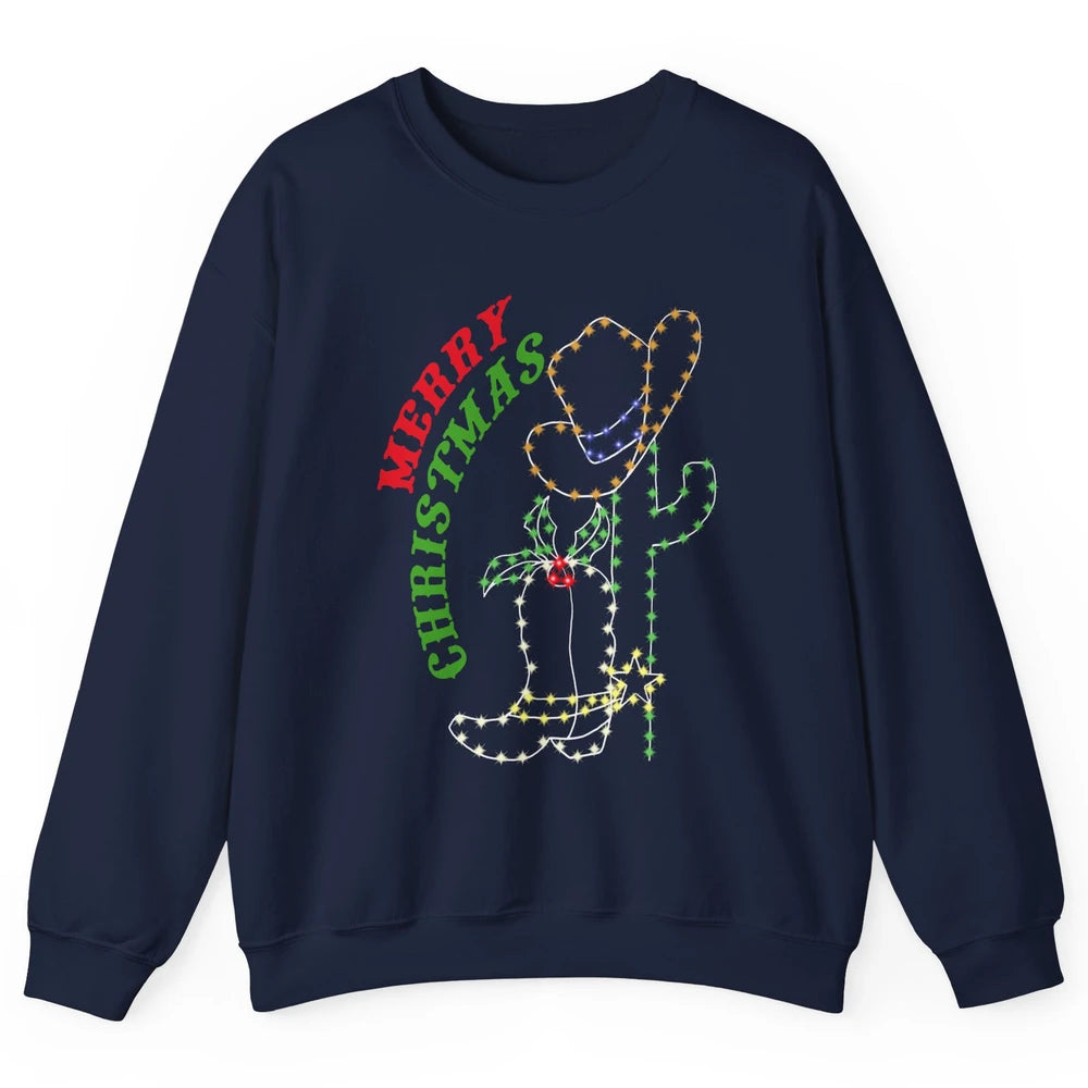 Retro Cowboy Merry Christmas Western Country Cowgirl Costume Unisex Crewneck Sweatshirt