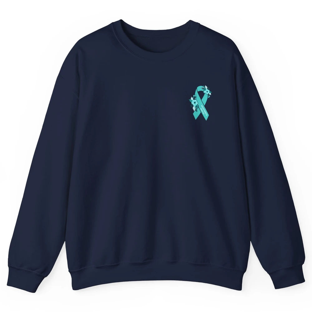 Myasthenia Gravis Awareness Floral Teal Ribbon Pocket Size Unisex Crewneck Sweatshirt