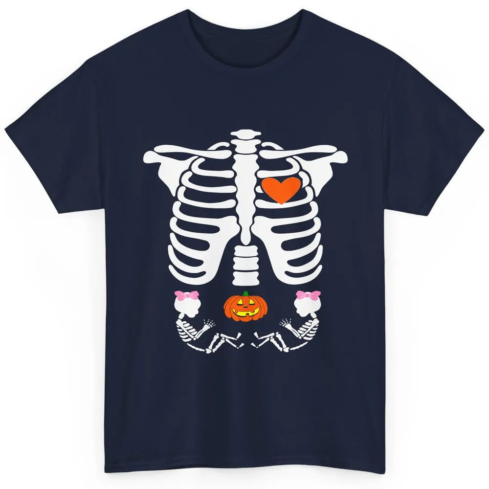 Pregnant Halloween Skeleton Baby Twins Witch Pumpkin Costume Classic Unisex T-Shirt