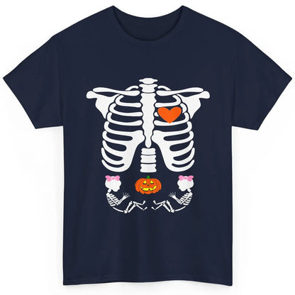 Pregnant Halloween Skeleton Baby Twins Witch Pumpkin Costume Classic Unisex T-Shirt