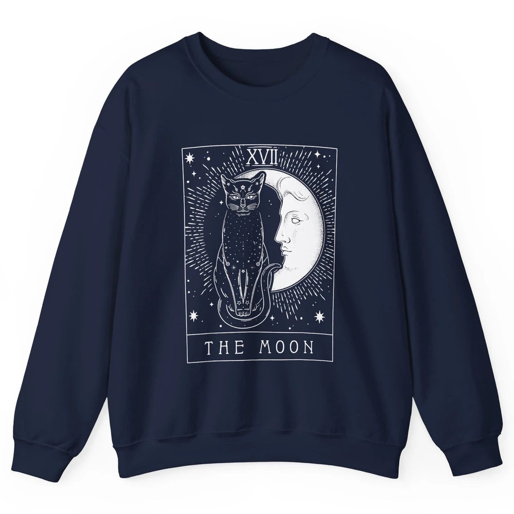 Retro Halloween Gothic Cat The Moon Tarot Card Witchcraft Unisex Crewneck Sweatshirt