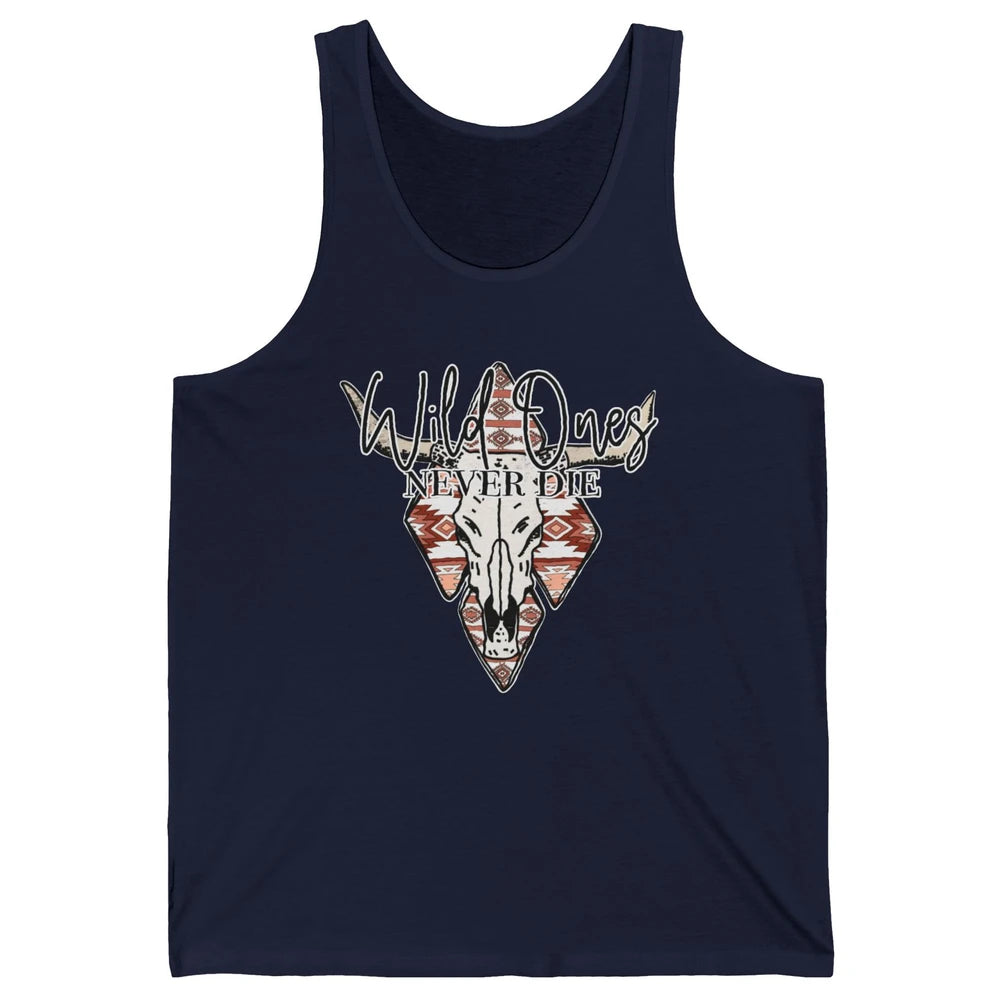 Retro Bull Skull Aztec Wild Ones Never Die Western Country Unisex Jersey Tank