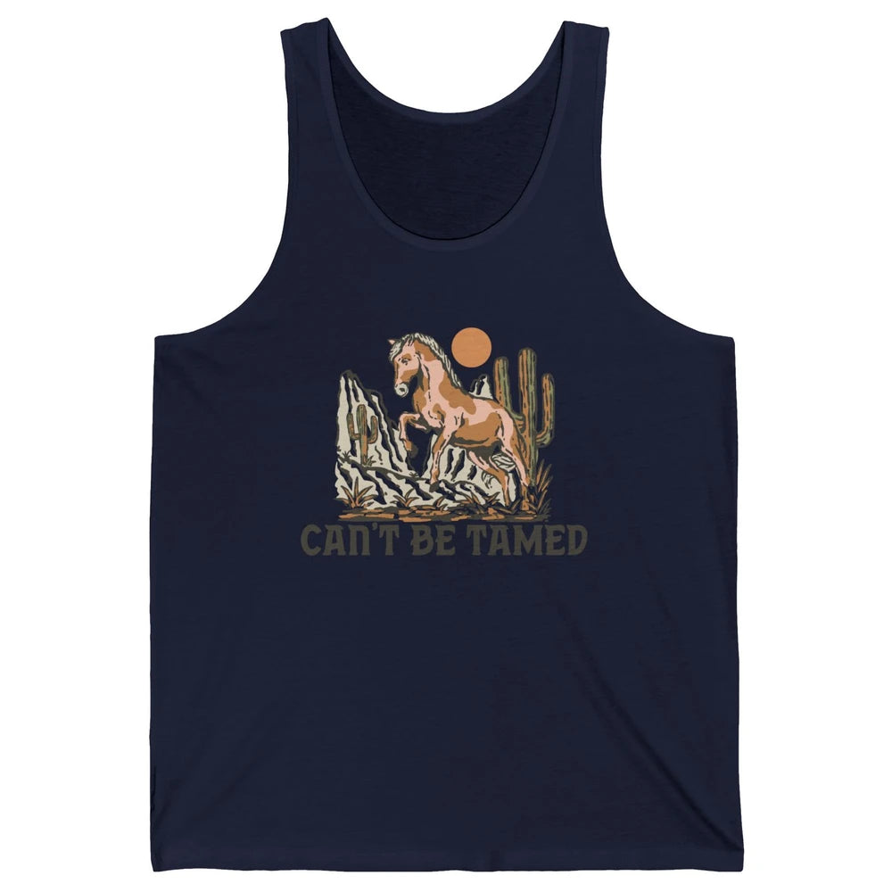 Retro Horse Desert Cactus Sunset Can't Be Tamed Western Unisex Jersey Tank