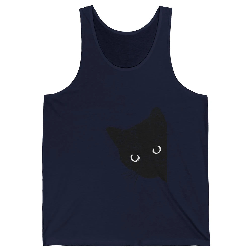 Funny Retro Black Cat Peeking Ew People Anti Social Cat Unisex Jersey Tank