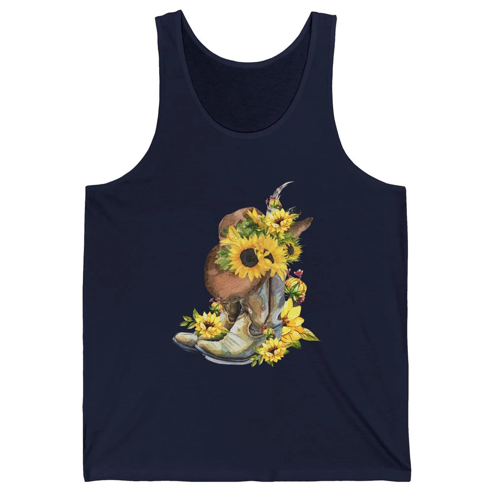 Retro Cowboy Boots Sunflower Let's Go Girls Western Cowgirls Unisex Jersey Tank