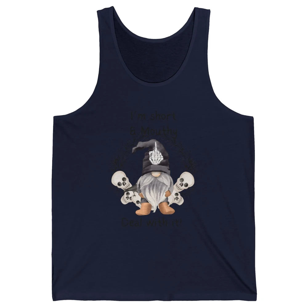 Retro Black Gnome Halloween I'm Short And Mouthy Gnome Skull Unisex Jersey Tank