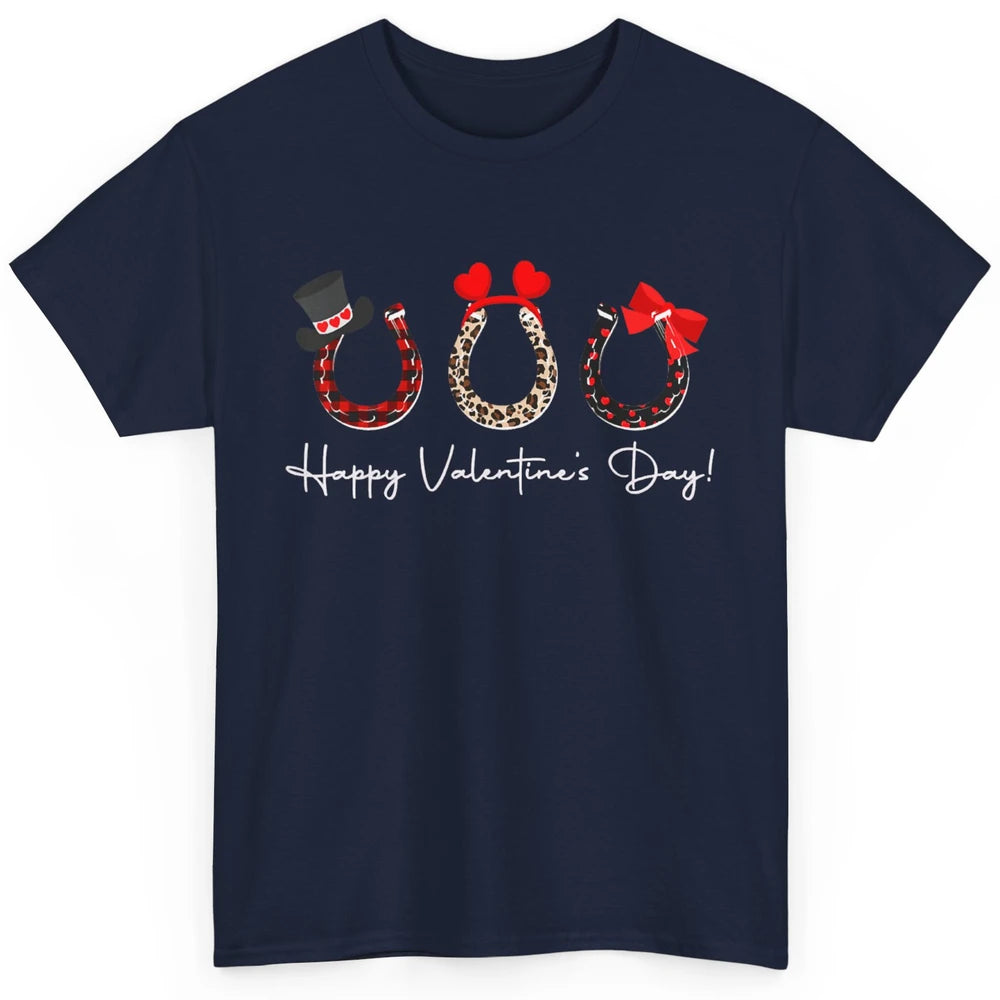 Leopard Red Plaid Heart Love Horseshoes Horse Lover Happy Valentine's Day Classic Unisex T-Shirt