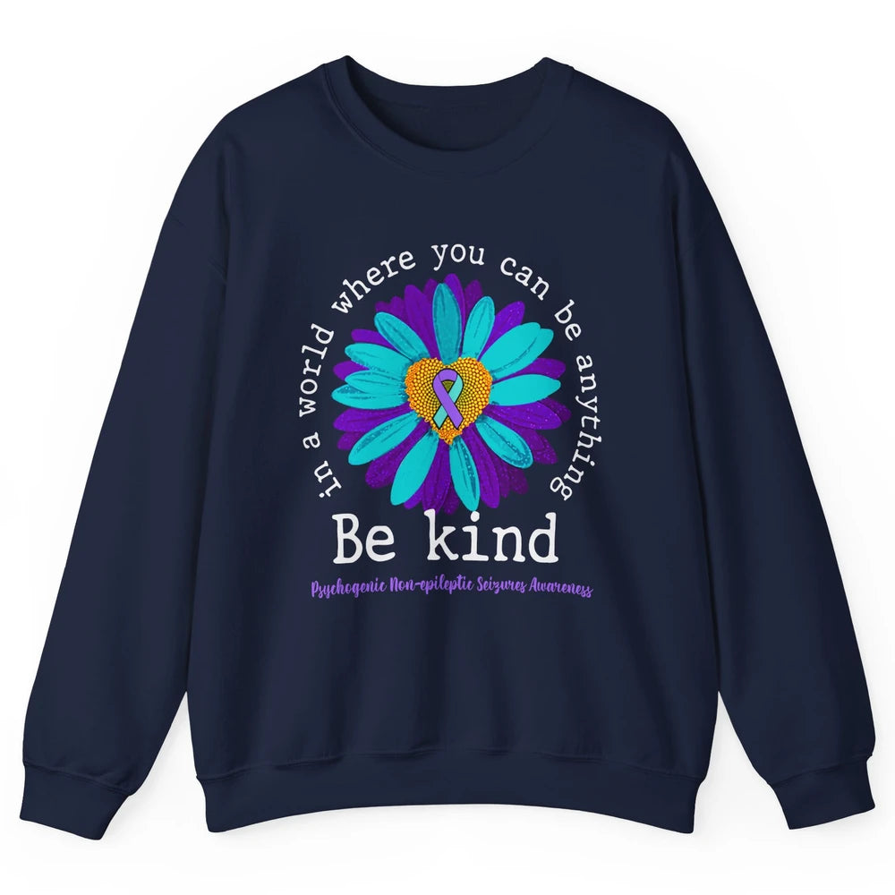 PNES Awareness Purple Teal Ribbon Sunflower Be Kind Unisex Crewneck Sweatshirt
