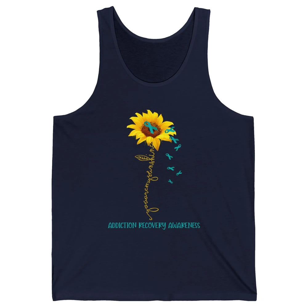 Addiction Recovery Awareness Teal Ribbon Sunflower Unisex Jersey Tank