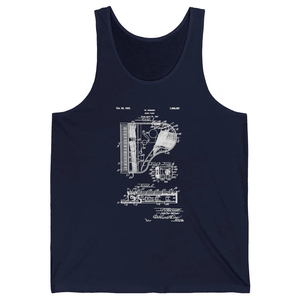 Piano Patent Style Vintage Grand Pianist Line Art Drawing Unisex Jersey Tank