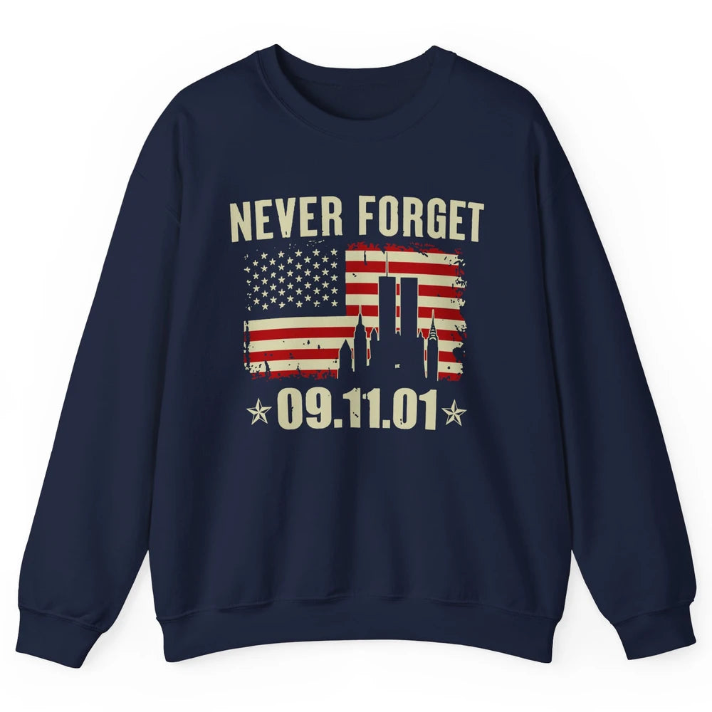 Retro Never Forget 911 American Flag Patriotic Memorial Gift Unisex Crewneck Sweatshirt