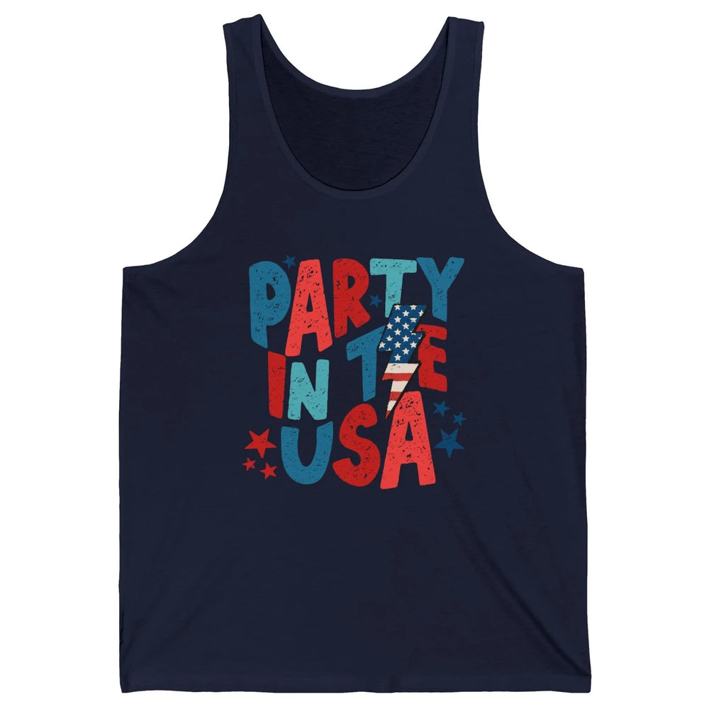 Party In The USA US Flag Lightning Bolt July 4th US Patriot Unisex Jersey Tank