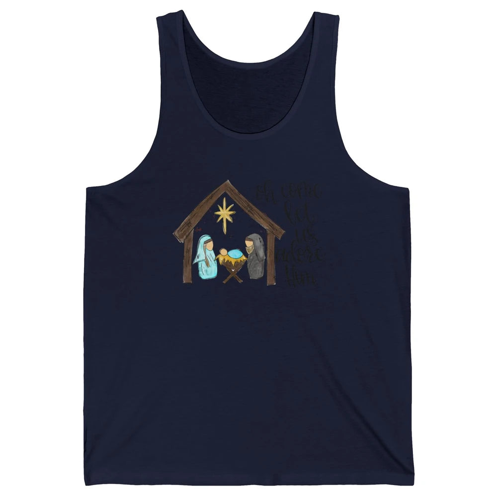 Retro Christmas Church Oh Come Let Us Adore Him Hand Drawing Unisex Jersey Tank