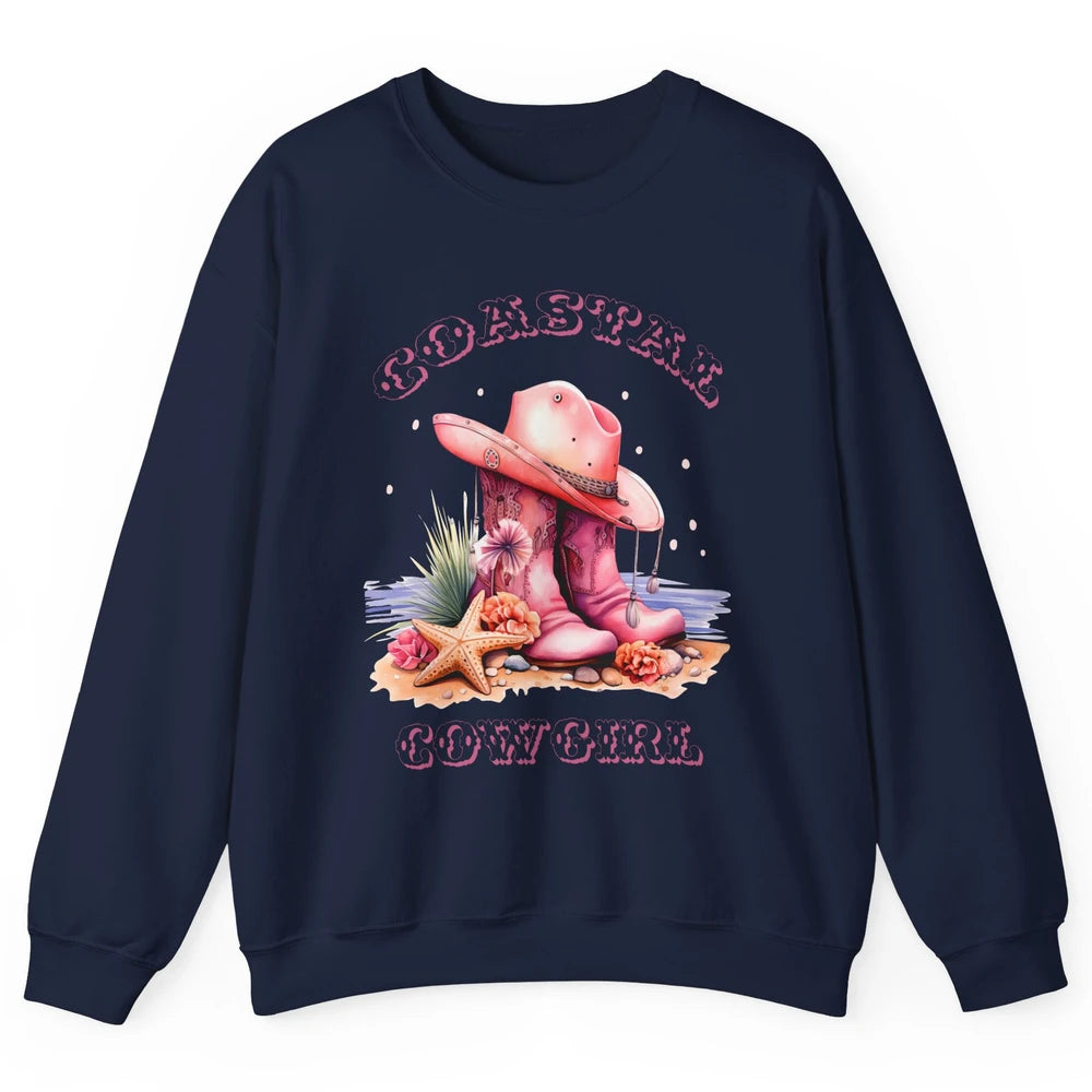 Retro Cowgirl Boots Coastal Cowgirl Western Country Beach Unisex Crewneck Sweatshirt