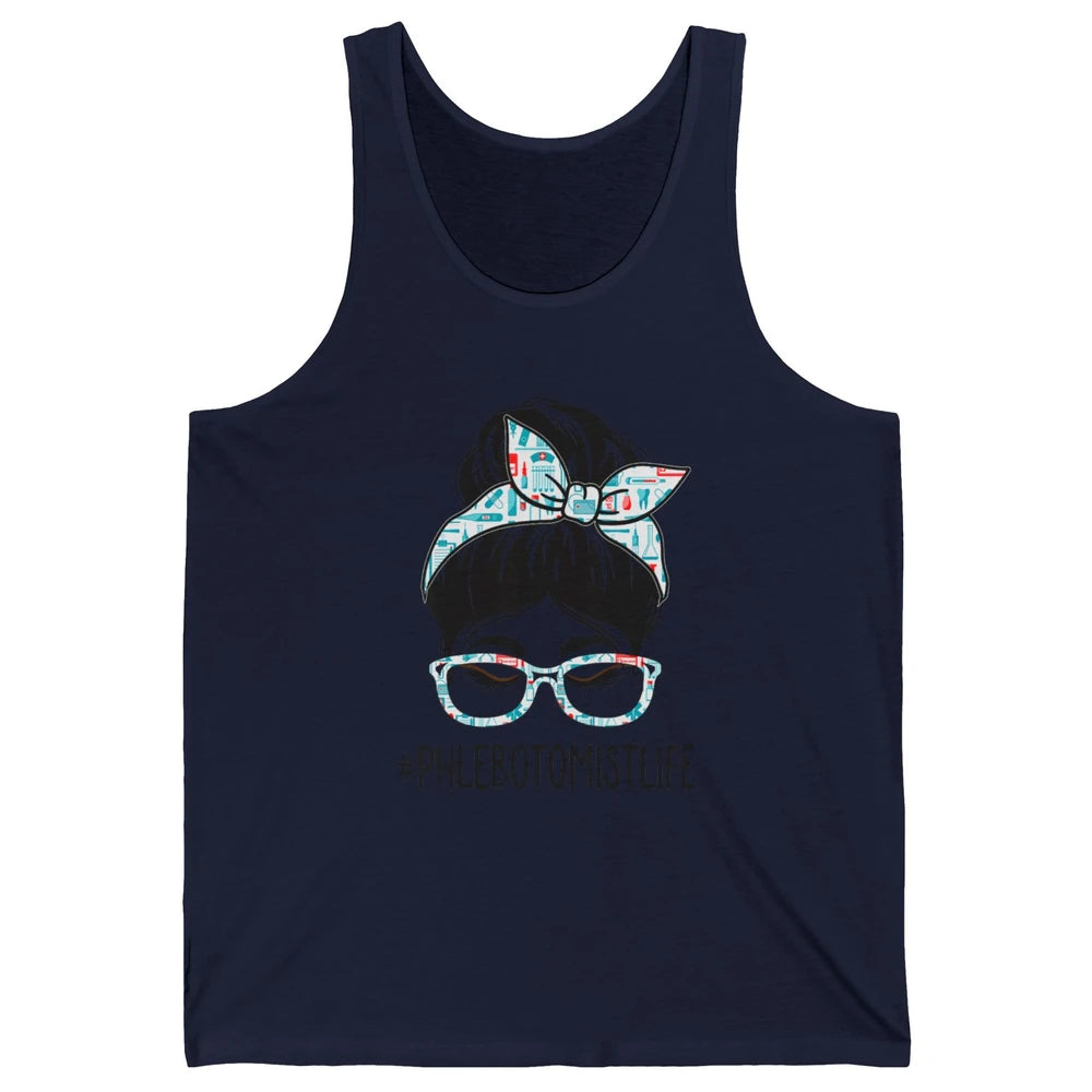 Phlebotomist Messy Hair Bun Vein Lab Woman Phlebotomy Nurse Unisex Jersey Tank