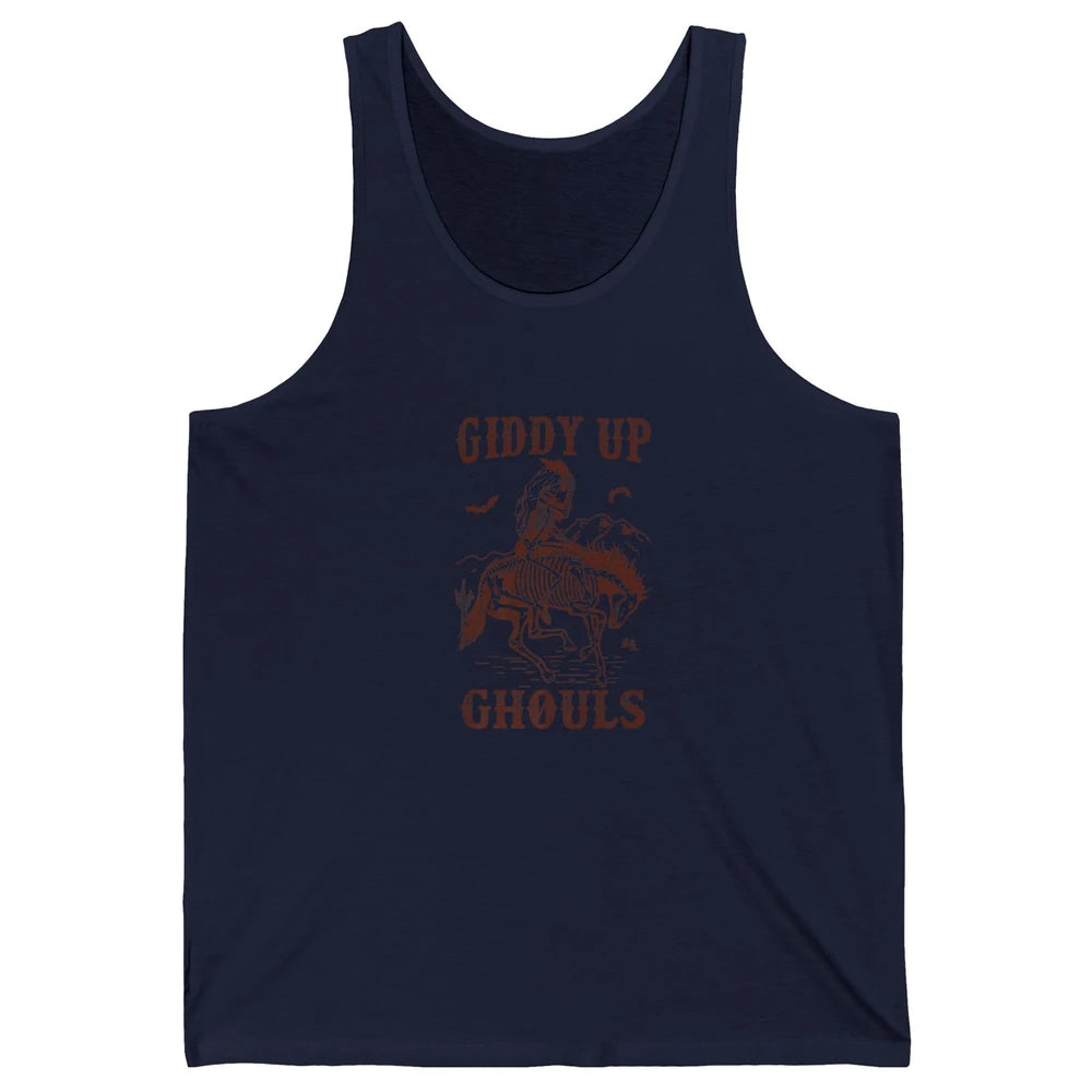 Retro Giddy Up Ghouls Skeleton Western Cowgirl Howdy Cowboy Unisex Jersey Tank