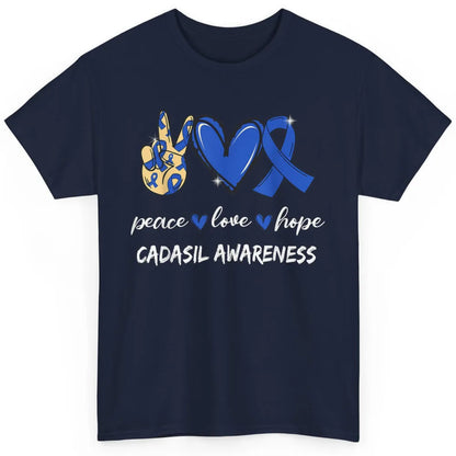 Peace Love Hope Heart Love Cadasil Awareness Blue Ribbon Classic Unisex T-Shirt