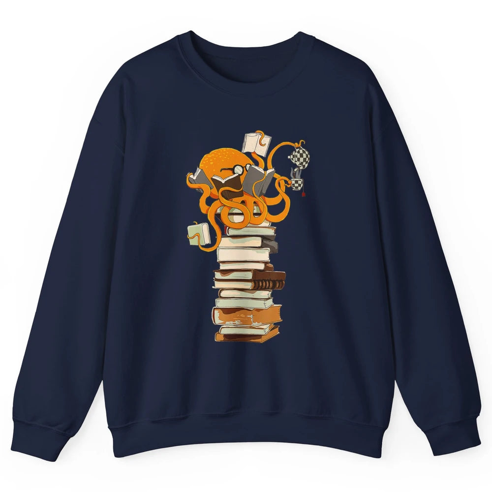 Reading Books Octopus Tea Coffee Sea Animal Marine Bookish Unisex Crewneck Sweatshirt