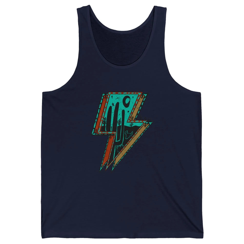 Retro Desert Cactus Night Turquoise Lightning Bolt Western Unisex Jersey Tank