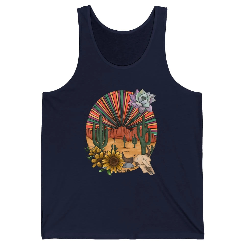 Retro Desert Western Cowboy Boho Skull Cactus Country Cowboy Unisex Jersey Tank