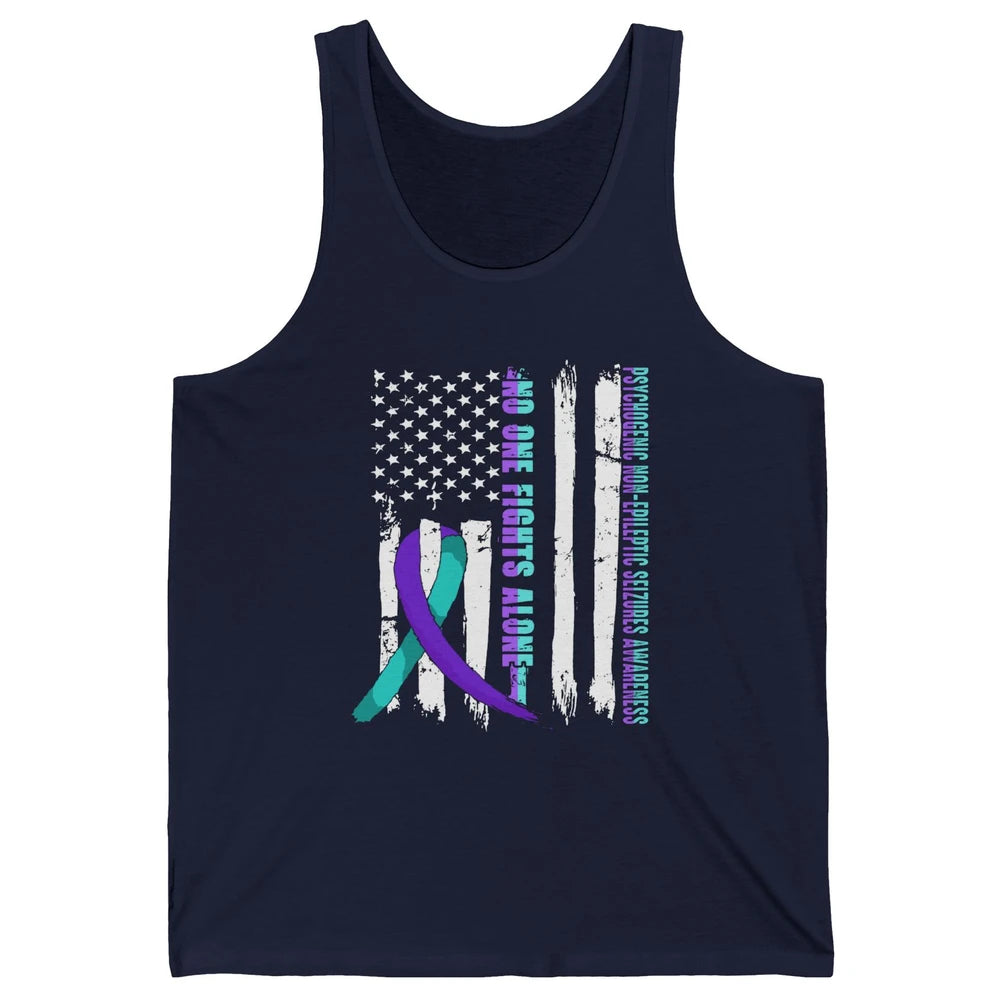 PNES Awareness Purple Teal Ribbon No One Fight Alone US Flag Unisex Jersey Tank