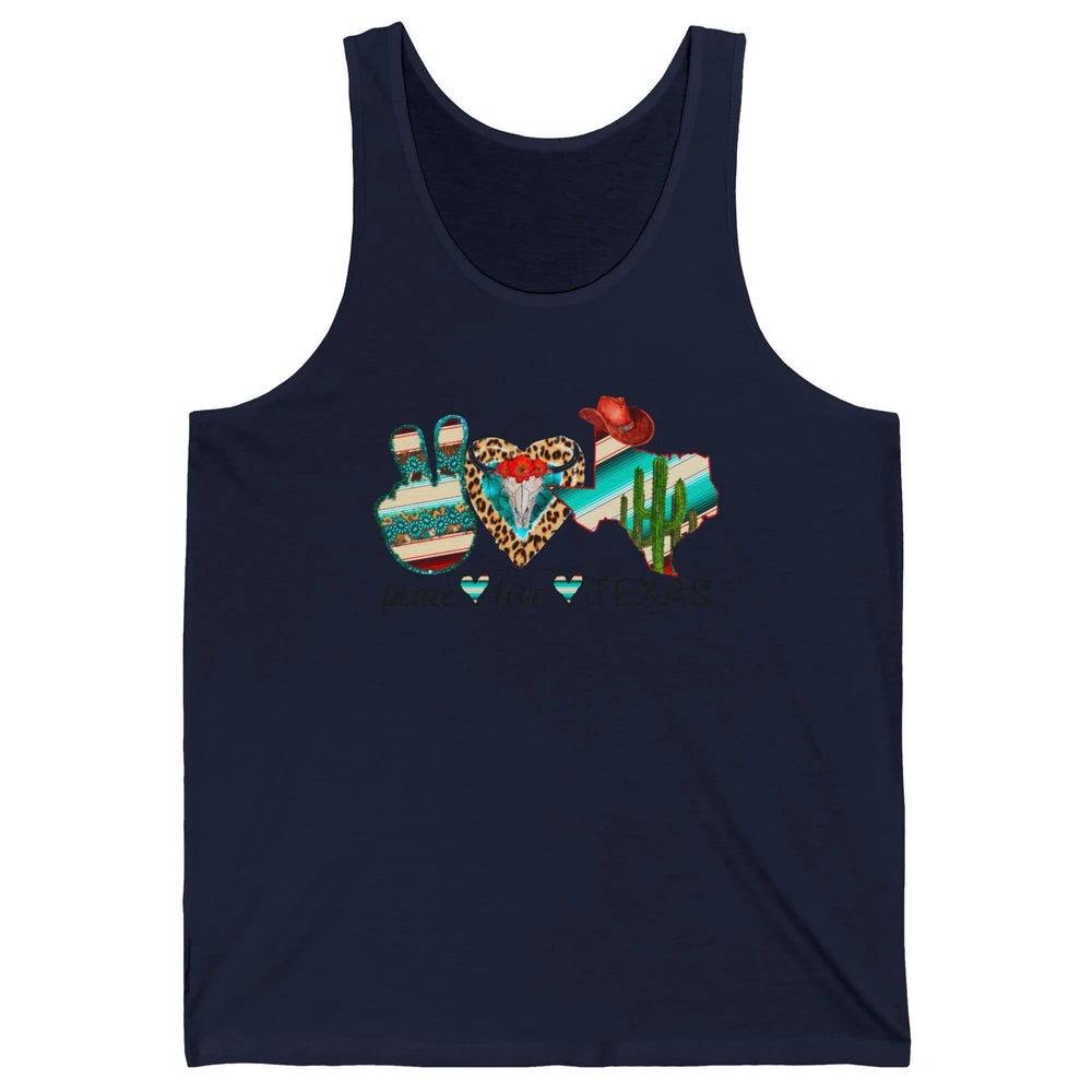 Peace Love Texas Cow Skull Western Country Cowboy Hat Cactus Unisex Jersey Tank