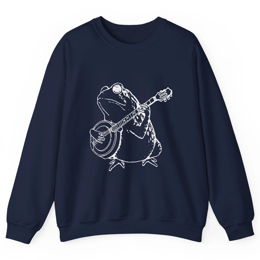 Retro Frog Playing Banjo Musician Banjo Player Music Vintage Unisex Crewneck Sweatshirt