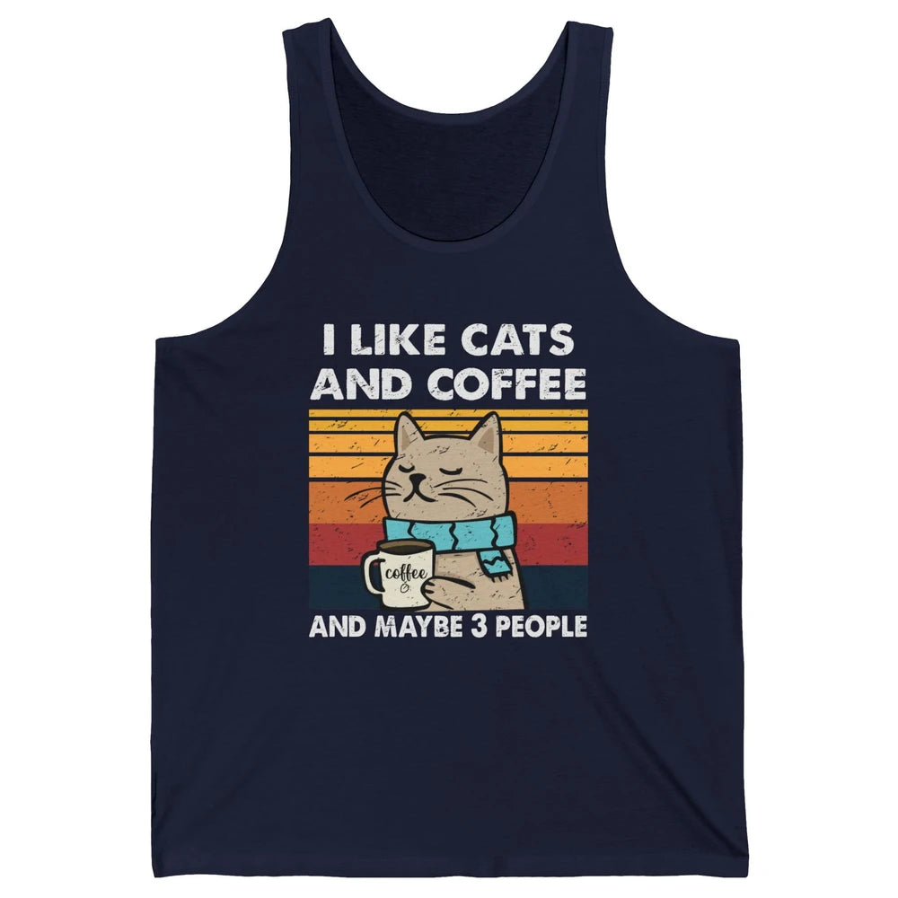 Retro Funny Fall Cat I Like Cats Coffee And Maybe 3 People Unisex Jersey Tank
