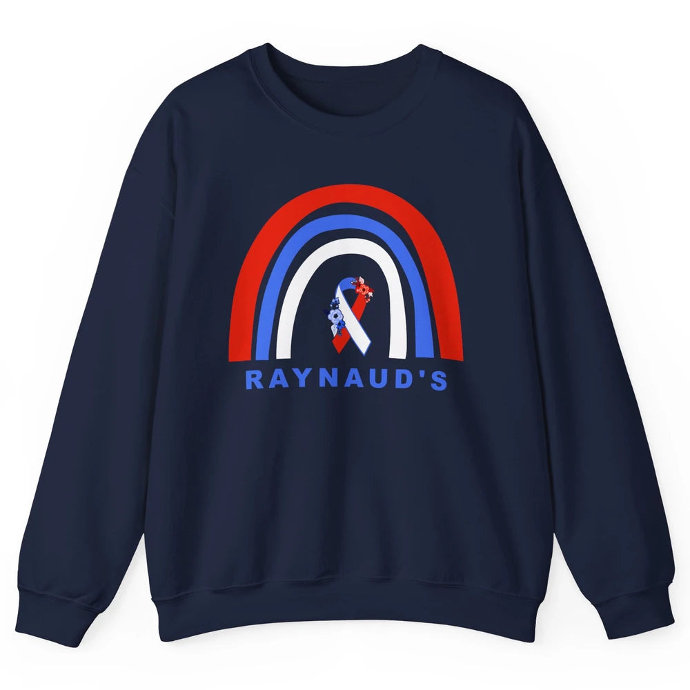 Raynaud's Syndrome Awareness Floral Red Blue Ribbon Rainbow Unisex Crewneck Sweatshirt