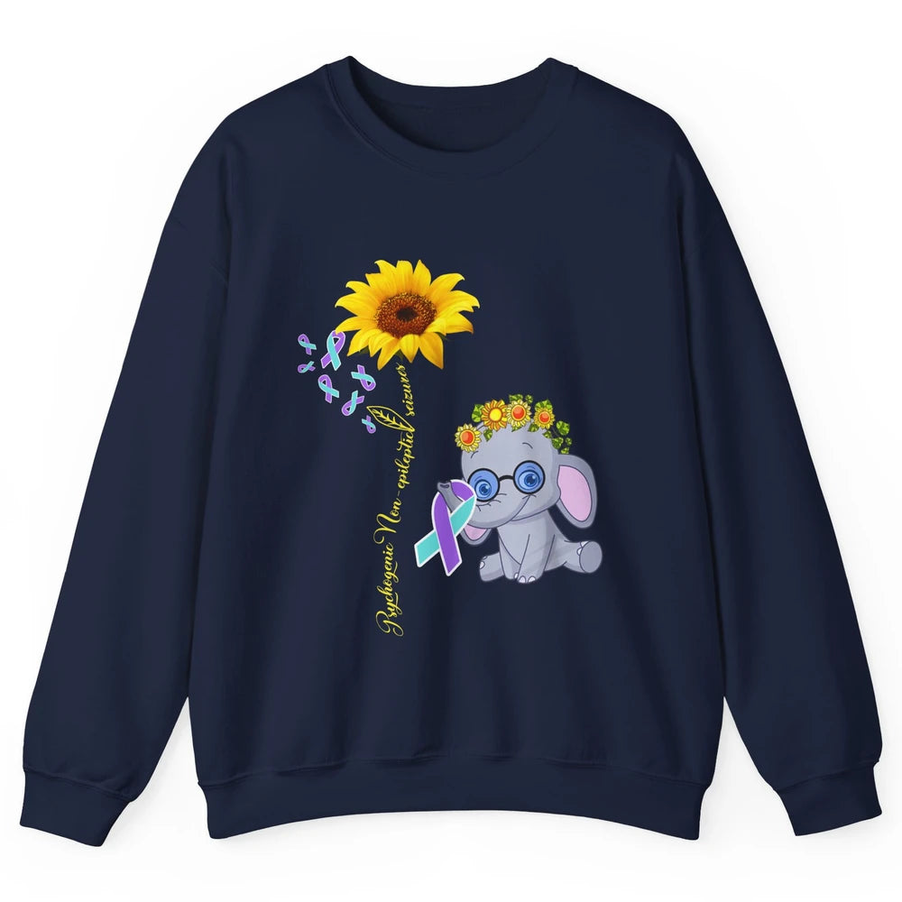 PNES Awareness Purple Teal Ribbon Sunflower Baby Elephant Unisex Crewneck Sweatshirt