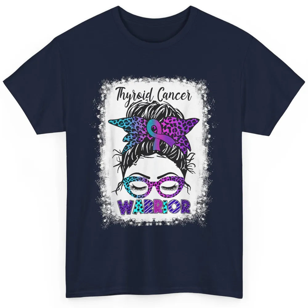 Messy Hair Woman Leopard Warrior Thyroid Cancer Awareness Classic Unisex T-Shirt
