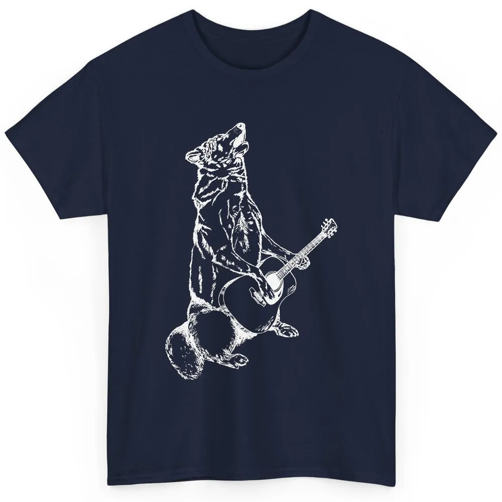 Retro Howling Wolf Playing Guitar Musician Guitarist Music Classic Unisex T-Shirt