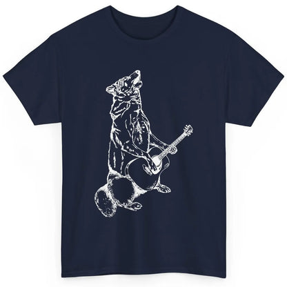 Retro Howling Wolf Playing Guitar Musician Guitarist Music Classic Unisex T-Shirt