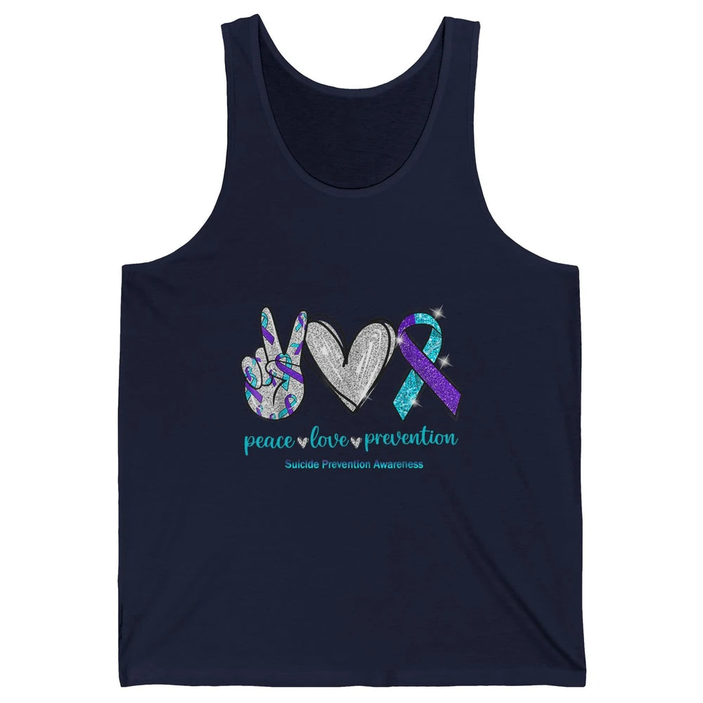 Peace Love Teal Purple Ribbon Suicide Prevention Awareness Unisex Jersey Tank