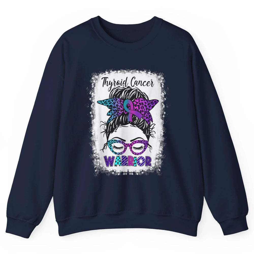 Messy Hair Woman Leopard Warrior Thyroid Cancer Awareness Unisex Crewneck Sweatshirt