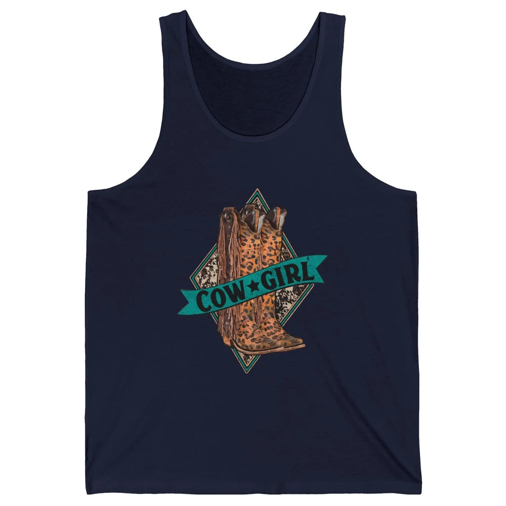 Retro Leopard Cowgirl Boots Western Country Cowboy Rodeo Dad Unisex Jersey Tank