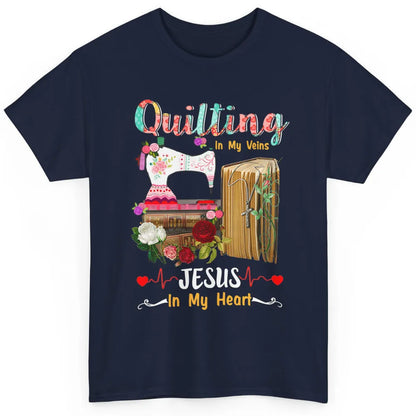 Quilting In My Veins Jesus In Heart Christian Retro Quilt Classic Unisex T-Shirt